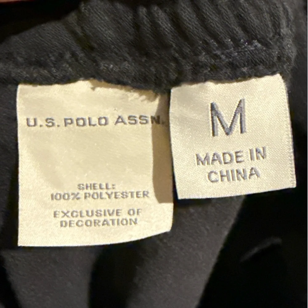 US Polo Assn Joggers Mens Sz M Black Fleece Sweat Pants white Logo
